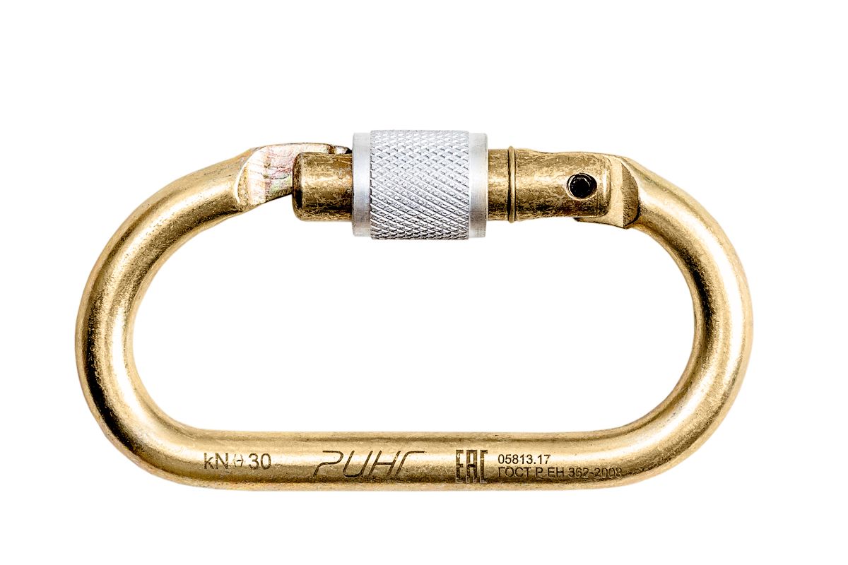 Карабин стальной “Ринг“ овальный "keylock" с муфтой, 30 кН